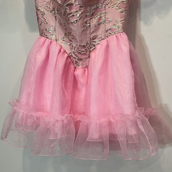 Brand New regal brocade metallic a line mini dress tea party pink gold medium - Picture 2 of 7